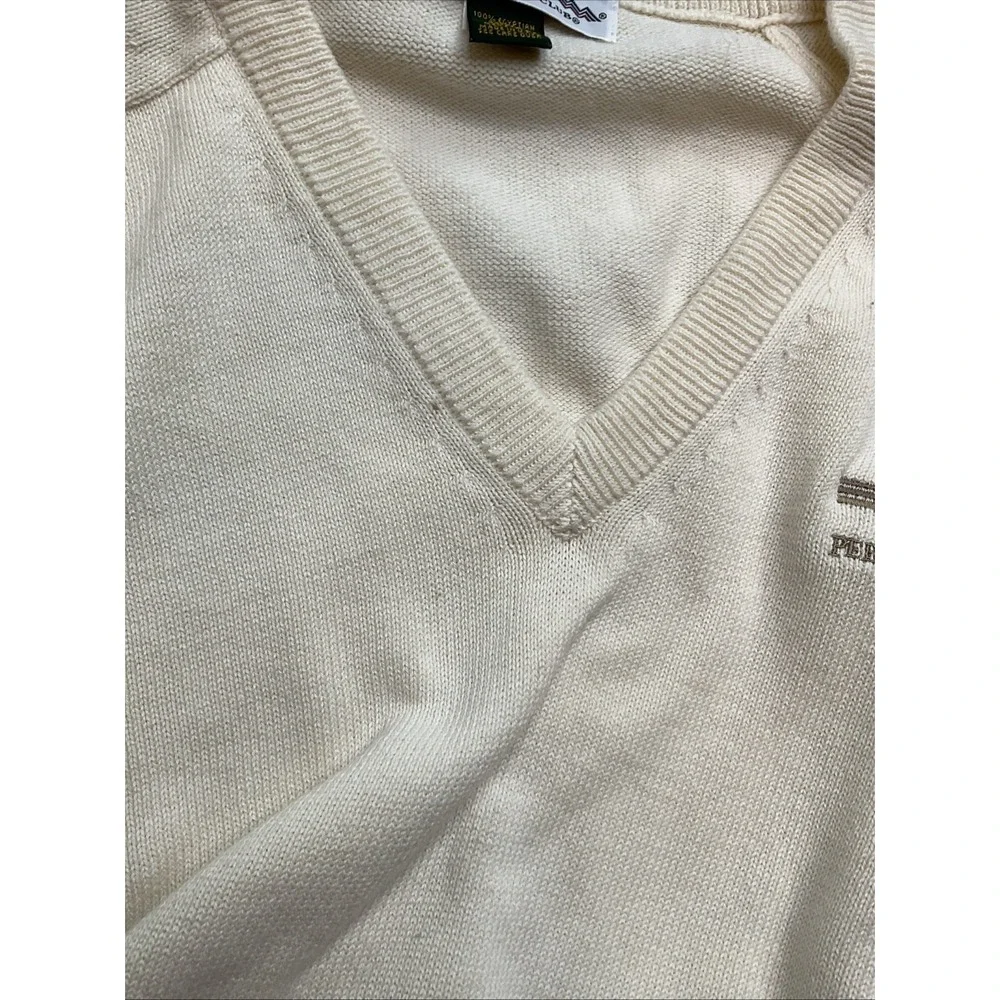 Pebble Beach V Neck Golf Sweater Size XL‎ USA Preppy Classic Off White Cotton